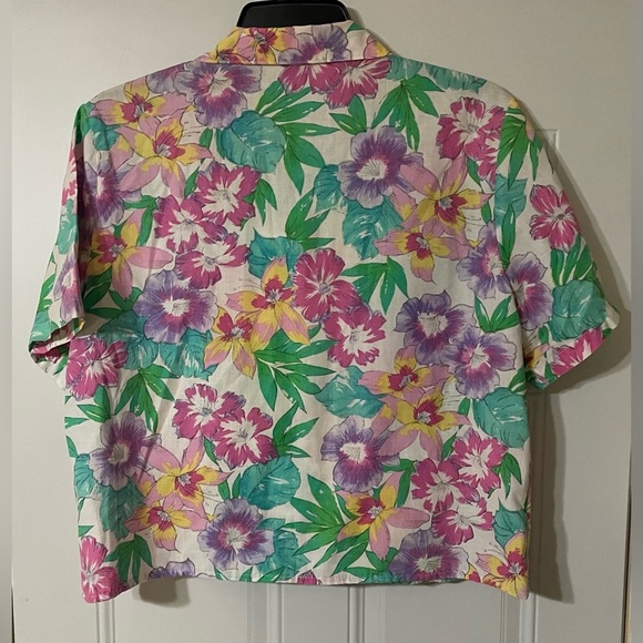 Cricket Lane Vintage Floral Button Down Short Sleeve Blouse Size XL Made in USA - Picture 2 of 4